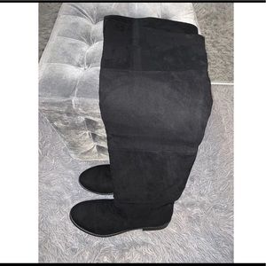Black suede over the knee boots.